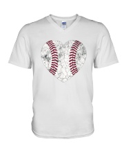 heart love baseball shirt V-Neck T-Shirt tile