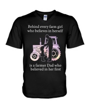 Family Farmer Dad Believes V-Neck T-Shirt tile