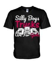 Silly Boys Trucks Are For Girls V-Neck T-Shirt tile