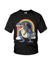 Dachshund Riding Dinosaur T rex Gifts Boys Kids Youth T-Shirt tile