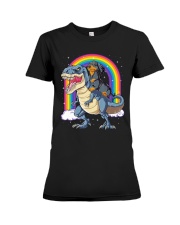 Dachshund Riding Dinosaur T rex Gifts Boys Kids Premium Fit Ladies Tee tile