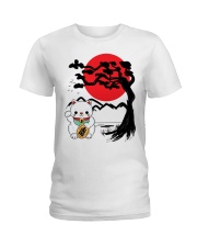 Japanese Maneko Neko Lucky Cat and Bonsai Tree Ladies T-Shirt tile