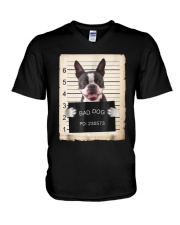 Boston terrier dog mug shot bad dog Shirt V-Neck T-Shirt tile