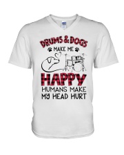 Drums and Dogs make me happy V-Neck T-Shirt tile