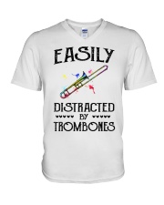 Easily distracted by Trombone V-Neck T-Shirt tile