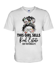 This girl sells real estate V-Neck T-Shirt tile