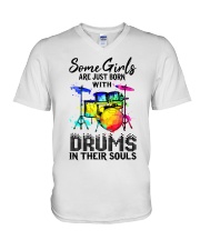 Some girls born with drums in their soul V-Neck T-Shirt tile