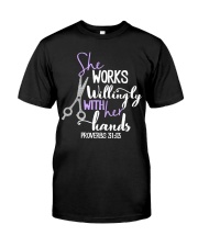 Hairstylist works willingly with her hands Classic T-Shirt tile