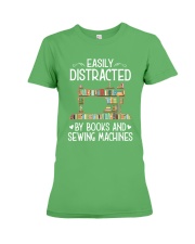 Easily distracted by books and sewing machines Premium Fit Ladies Tee tile