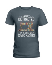 Easily distracted by books and sewing machines Ladies T-Shirt tile