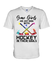 Hockey girl V-Neck T-Shirt tile