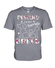 Rescued is my favorite breed V-Neck T-Shirt tile