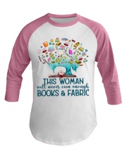 books and fabric Baseball Tee tile
