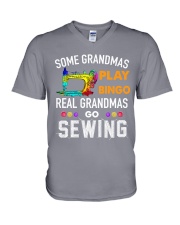 Real grandmas go sewing V-Neck T-Shirt tile
