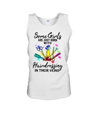 born with hairdressing in their veins Unisex Tank tile