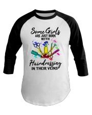 born with hairdressing in their veins Baseball Tee tile