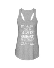 My salon runs on scissors laughter and coffee Ladies Flowy Tank tile