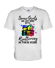 born with realtoring in their veins V-Neck T-Shirt tile