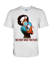 Nurse - We fight what you fear V-Neck T-Shirt tile