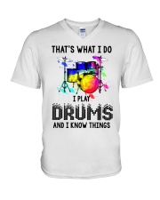 I play drums and i know things V-Neck T-Shirt tile