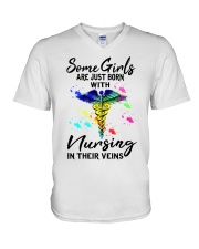 Some Girls are just born with nursing in their V-Neck T-Shirt tile