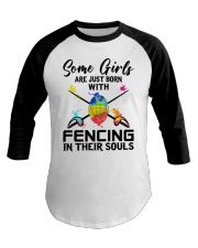 Fencing girl Baseball Tee tile