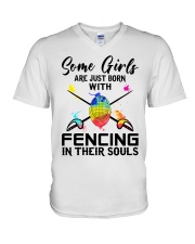 Fencing girl V-Neck T-Shirt tile