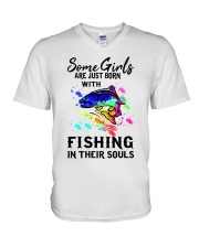 Fishing Girl V-Neck T-Shirt tile