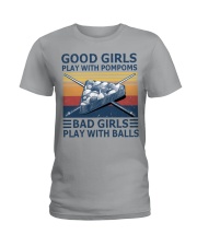 Bad girls play with balls Ladies T-Shirt tile