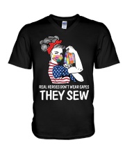 Real Heroes don't wear capes They sew V-Neck T-Shirt tile