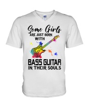 Bass guitar girl V-Neck T-Shirt tile