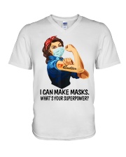 Quilter-I can make masks V-Neck T-Shirt tile