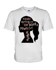 Never Apologize For Being A Powerful Woman V-Neck T-Shirt tile
