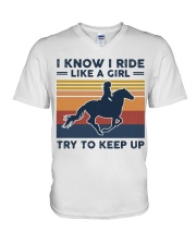 I Know I Ride Like A Girl - Horses V-Neck T-Shirt tile