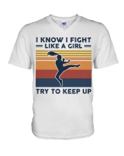 I Know I Fight Like A Girl - Tae Kwon Do Retro V-Neck T-Shirt tile