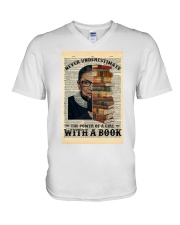 RBG Never Underestimate The Power Of A Girl V-Neck T-Shirt tile