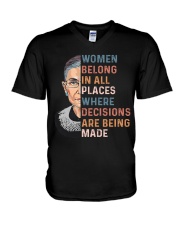Women Belong In All Places Where Decisions - RBG V-Neck T-Shirt tile