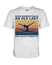 Never Underestimate An Old Lady - Gymnastics Retro V-Neck T-Shirt tile