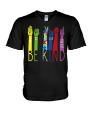 Be Kind Sign Language Color V-Neck T-Shirt tile