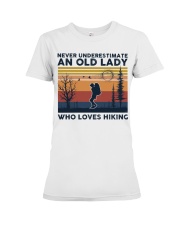 Never Underestimate An Old Lady Who Loves Hiking Premium Fit Ladies Tee tile