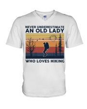Never Underestimate An Old Lady Who Loves Hiking V-Neck T-Shirt tile
