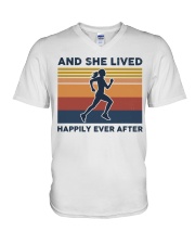 Running - And She Lived Happily Ever After V-Neck T-Shirt tile