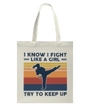 I Know I Fight Like A Girl - Karate Retro Tote Bag tile