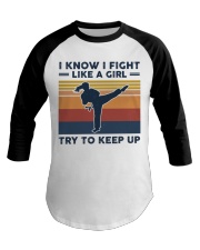 I Know I Fight Like A Girl - Karate Retro Baseball Tee tile