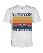 Never Underestimate An Old Lady - Rowing Retro V-Neck T-Shirt tile