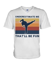 Underestimate Me That'll Be Fun - Karate Retro V-Neck T-Shirt tile