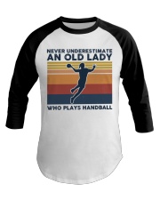 Never Underestimate An Old Lady - Handball Retro Baseball Tee tile