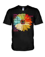 Love Over Hate Sunflower Vintage V-Neck T-Shirt tile
