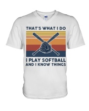 I Play Softball And I Know Things - Retro V-Neck T-Shirt tile