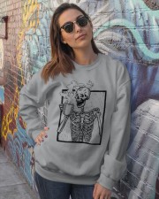 Skeleton Drinking Coffee Crewneck Sweatshirt lifestyle-unisex-sweatshirt-front-3